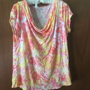 Tie dye style deep cowl T